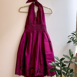 Adrianna Papell Floral-Embroidered Cut-Out Halter Dress.